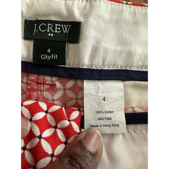 J Crew Women’s City Fit Chino Shorts Size 4 Red Orange White Flat Front Side Zip - Picture 4 of 10